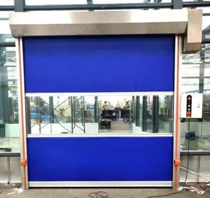 हाई स्पीड पीवीसी रैपिड रोलर दरवाजे स्टील ऑटोमेशन शटर मोटर नीले रंग का संचालन करते हैं